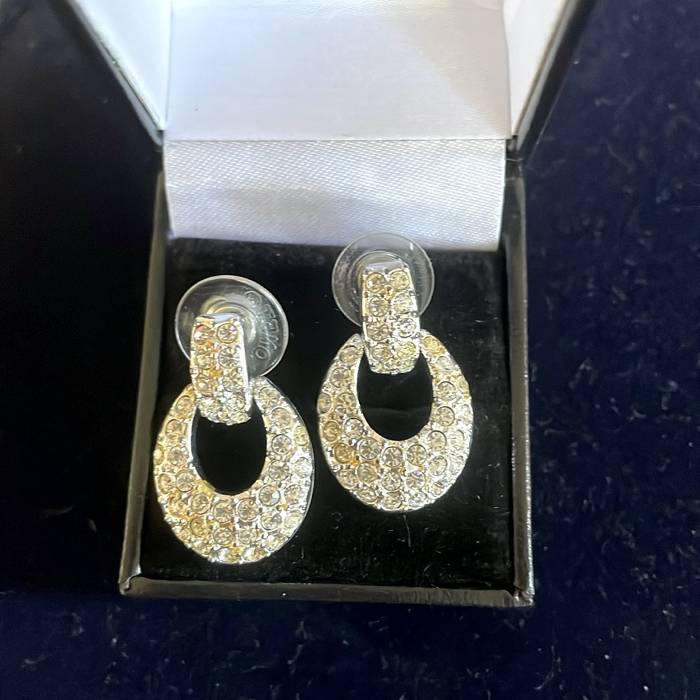 Beautiful pair of Napier’s crystal studded door knocker earrings.